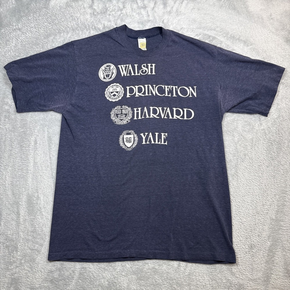 Vintage Novelty Shirt XL Blue Walsh Princeton Harvard Yale 70s